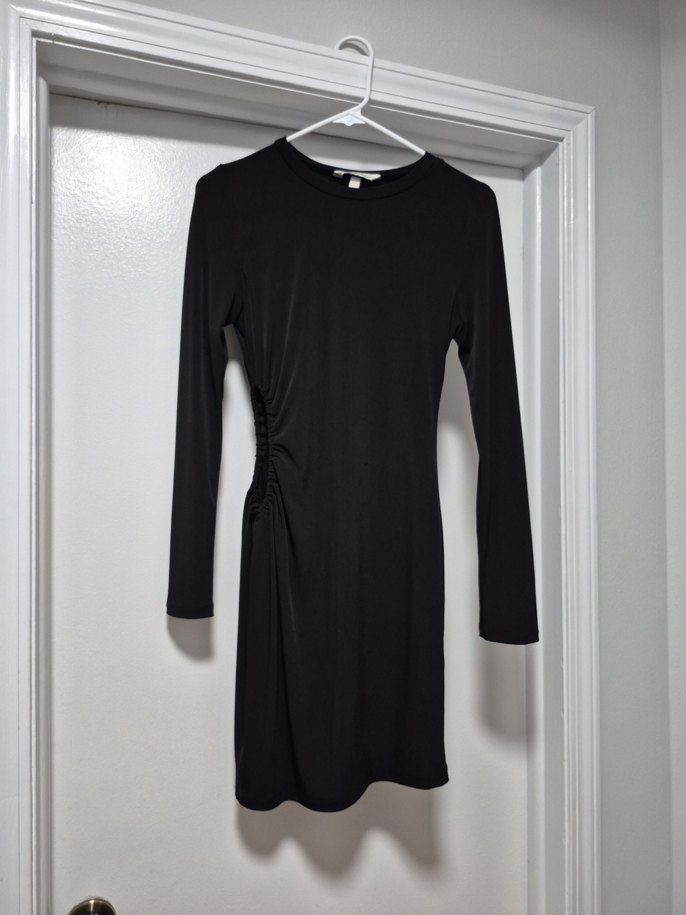 Women's Black Long Sleeve Ruched Side Dress